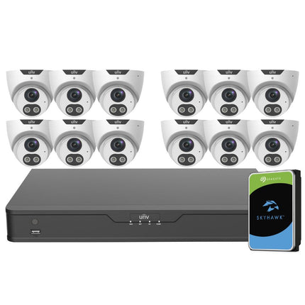 Uniview ColourHunter Security System: 12x 8MP Turret Cams, 16CH 4K NVR + HDD