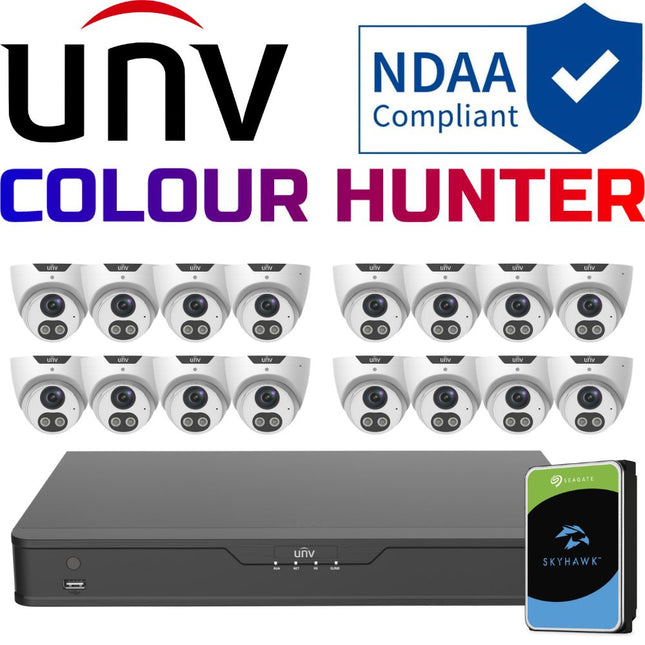 Uniview ColourHunter Security System: 16x 5MP Turret Cams, 16CH 4K NVR + HDD