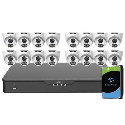 Uniview ColourHunter Security System: 16x 5MP Turret Cams, 16CH 4K NVR + HDD