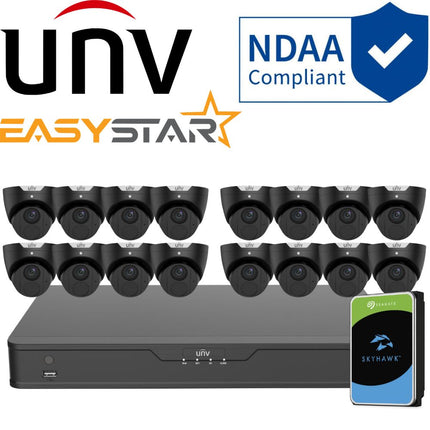 Uniview EasyStar Security System: 16x 6MP Turret Cams, 16CH 4K NVR + HDD (Black)