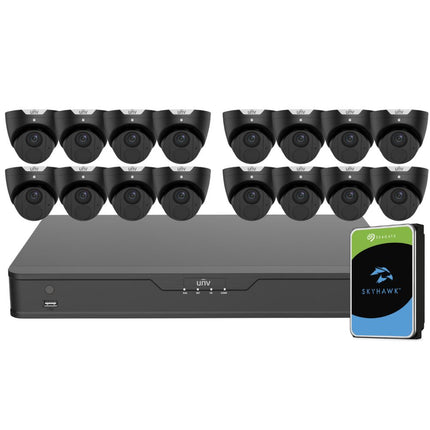 Uniview EasyStar Security System: 16x 6MP Turret Cams, 16CH 4K NVR + HDD (Black)