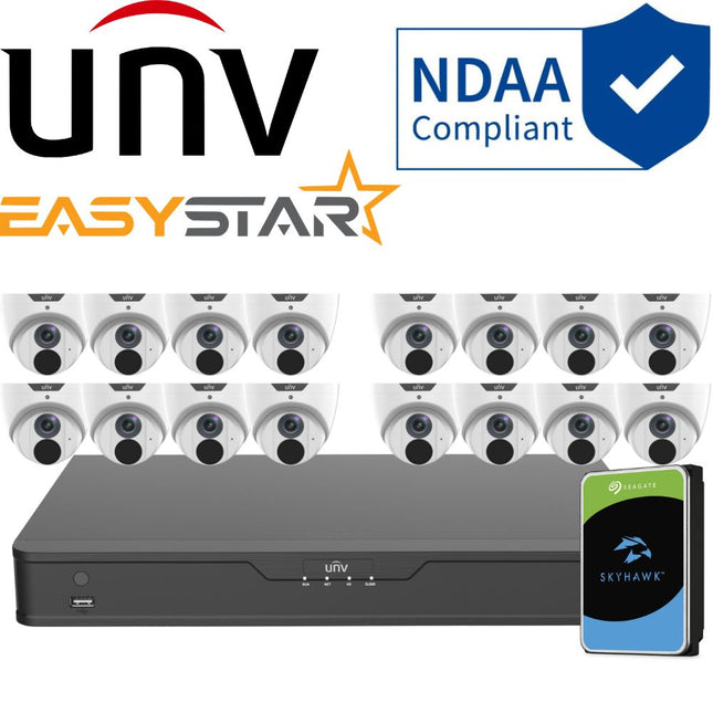 Uniview EasyStar Security System: 16x 6MP Turret Cams, 16CH 4K NVR + HDD