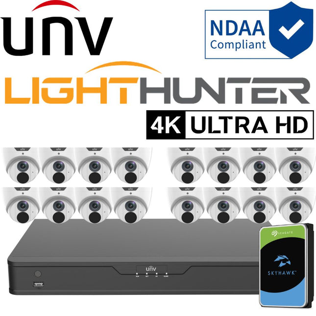 Uniview LightHunter Security System: 16x 8MP Turret Cams, 16CH 4K NVR + HDD