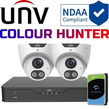 Uniview ColourHunter Security System: 2x 5MP Turret Cams, 4CH 4K NVR + HDD