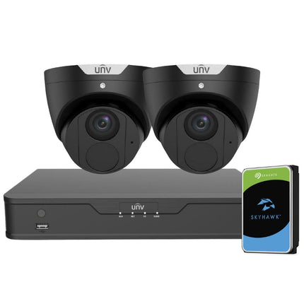 Uniview EasyStar Security System: 2x 6MP Turret Cams, 4CH 4K NVR + HDD (Black)