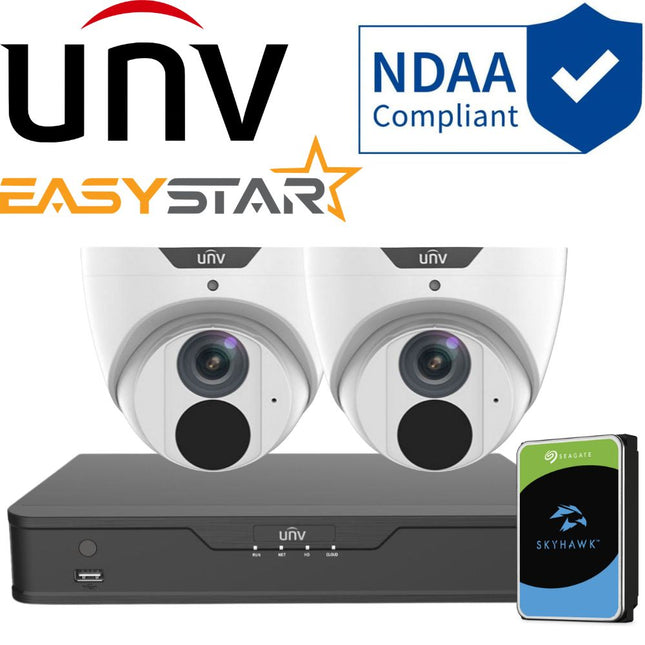 Uniview EasyStar Security System: 2x 6MP Turret Cams, 4CH 4K NVR + HDD