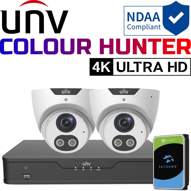 Uniview ColourHunter Security System: 2x 8MP Turret Cams, 4CH 4K NVR + HDD