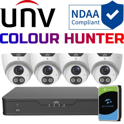 Uniview ColourHunter Security System: 4x 5MP Turret Cams, 4CH 4K NVR + HDD