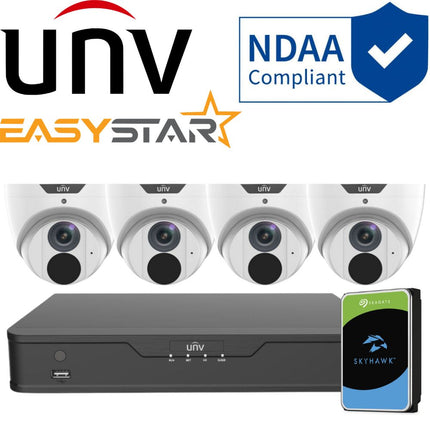 Uniview EasyStar Security System: 4x 6MP Turret Cams, 4CH 4K NVR + HDD