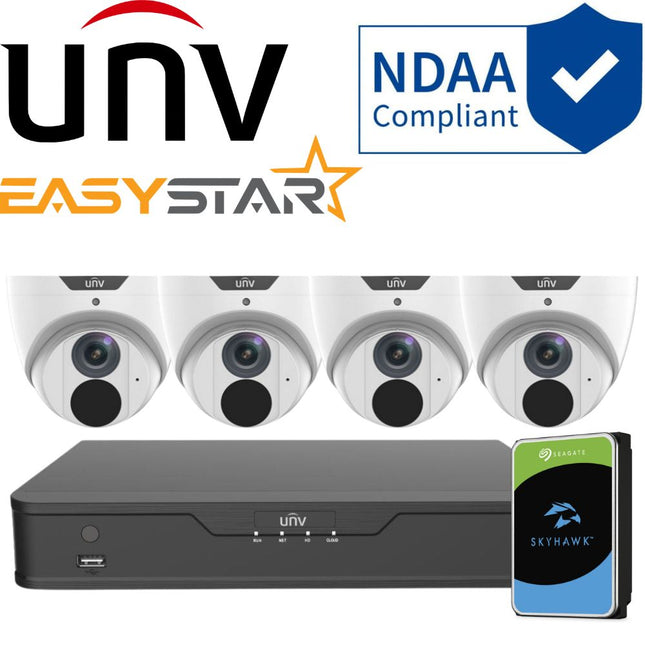 Uniview EasyStar Security System: 4x 6MP Turret Cams, 4CH 4K NVR + HDD