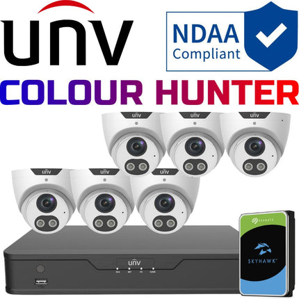 Uniview ColourHunter Security System: 6x 5MP Turret Cams, 8CH 4K NVR + HDD