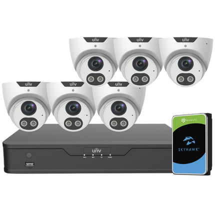 Uniview ColourHunter Security System: 6x 5MP Turret Cams, 8CH 4K NVR + HDD