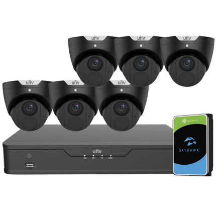 Uniview EasyStar Security System: 6x 6MP Turret Cams, 8CH 4K NVR + HDD (Black)