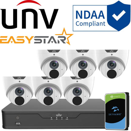 Uniview EasyStar Security System: 6x 6MP Turret Cams, 8CH 4K NVR + HDD