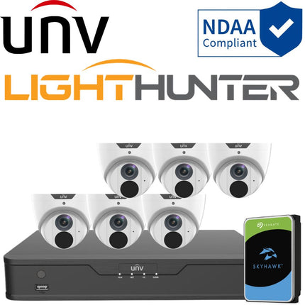 Uniview LightHunter Security System: 6x 6MP Turret Cams, 8CH 4K NVR + HDD