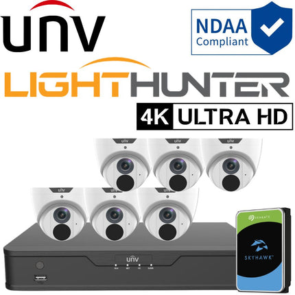 Uniview LightHunter Security System: 6x 8MP Turret Cams, 8CH 4K NVR + HDD