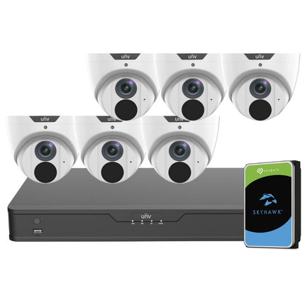 Uniview EasyStar Security System: 6x 6MP Turret Cams, 8CH 4K NVR + HDD