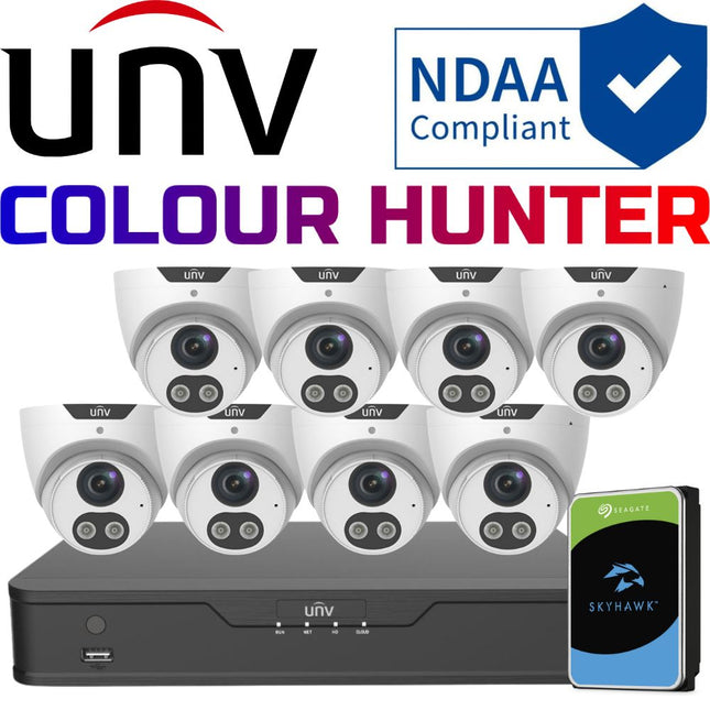 Uniview ColourHunter Security System: 8x 5MP Turret Cams, 8CH 4K NVR + HDD