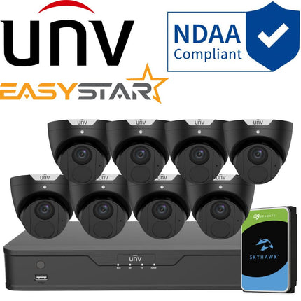 Uniview EasyStar Security System: 8x 6MP Turret Cams, 8CH 4K NVR + HDD (Black)