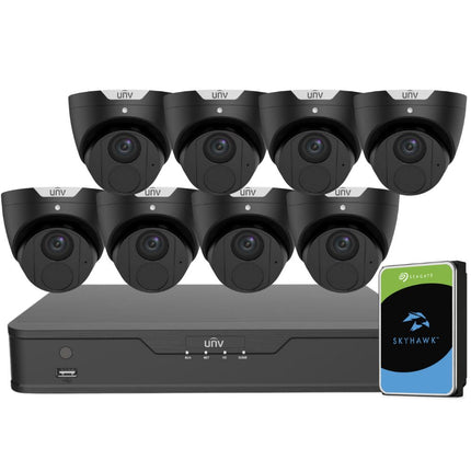 Uniview EasyStar Security System: 8x 6MP Turret Cams, 8CH 4K NVR + HDD (Black)