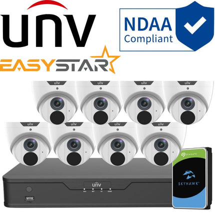 Uniview EasyStar Security System: 8x 6MP Turret Cams, 8CH 4K NVR + HDD