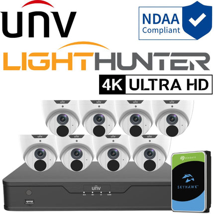 Uniview LightHunter Security System: 8x 8MP Turret Cams, 8CH 4K NVR + HDD