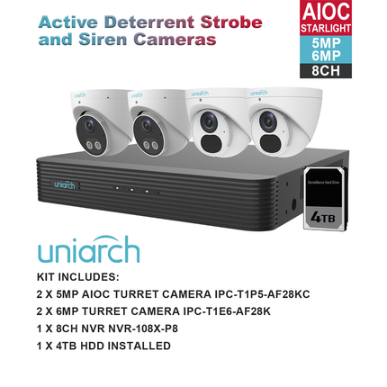 Uniarch M6082T2AIOC 6MP 8CH Kit with 2 x AIOC & 2 x Turret Cameras