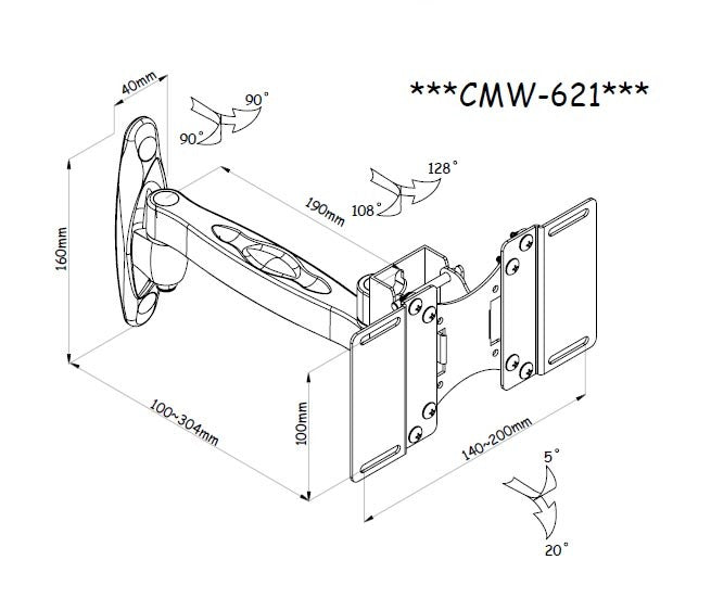 Generic AM-CMW621 LCD Wall Mount Bracket with Single Swing Arm