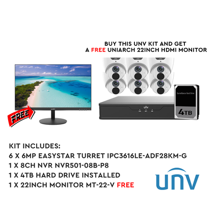 Uniview 6MP8CHKIT 6MP 8CH Kit with Free 22" Monitor