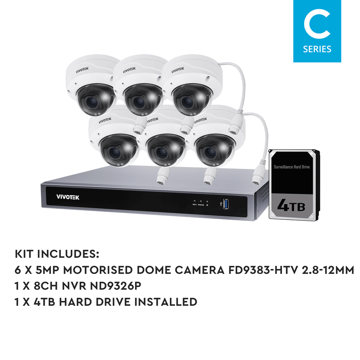 VIVOTEK 10 Camera Kit: 10x 5MP VF Turret, Mic, 16CH AI NVR, 6TB HDD