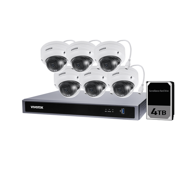 Vivotek 6 Camera Kit: 6x 5MP VF Turret, Mic, 8CH AI NVR, 4TB HDD