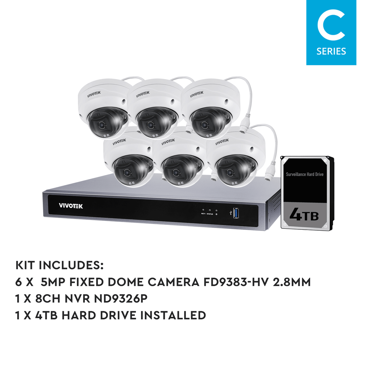 VIVOTEK 6 Camera Kit: 6x 5MP VF Turret, Mic, 8CH AI NVR, 4TB HDD