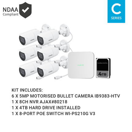 Ajax KIT-AJAX-AI-5MP8064BM-W 8CH White NVR Vivotek AI 5MP Motorised Bullet Kit