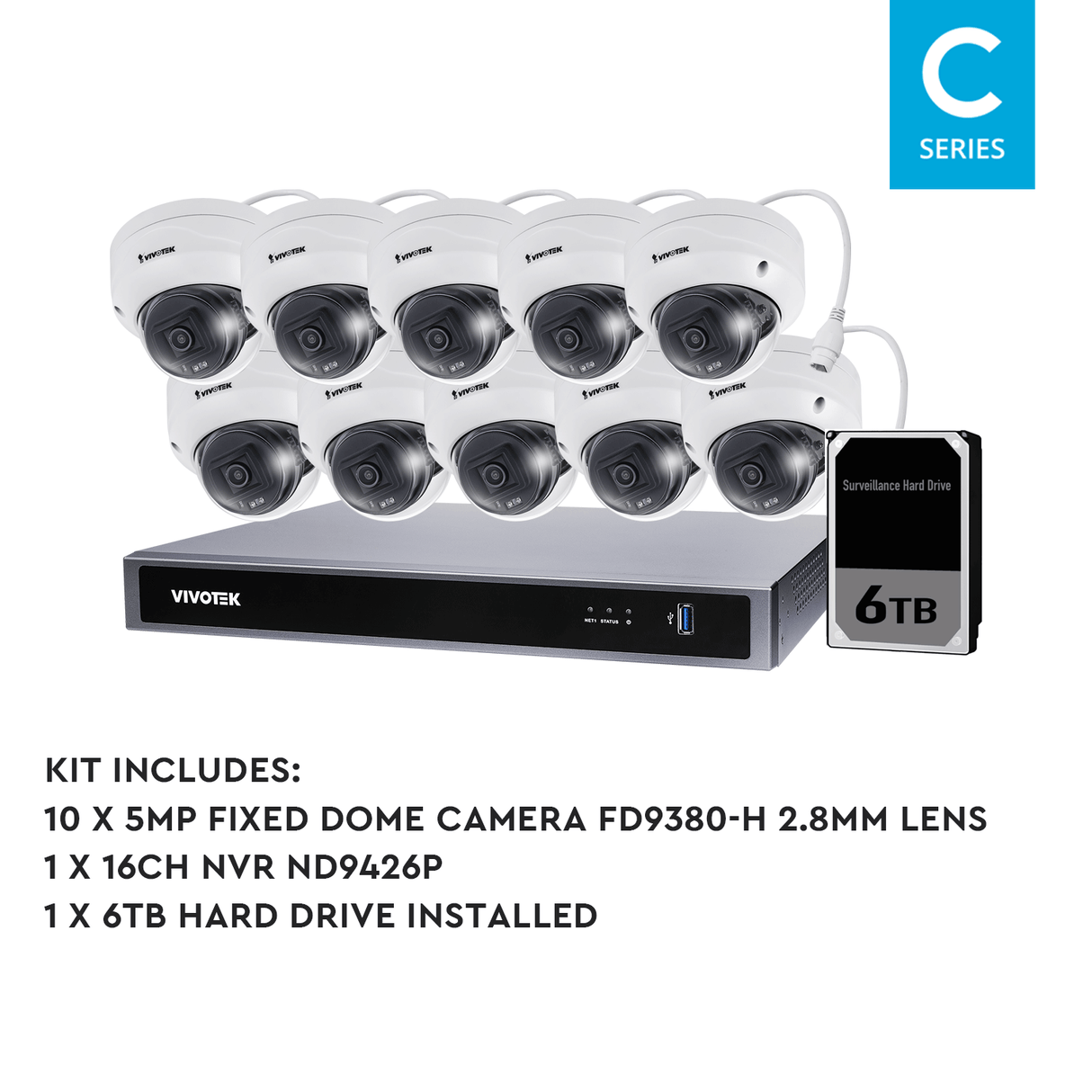 VIVOTEK 6 Camera Kit: 6x 5MP Dome, IK10, 8CH AI NVR, 4TB HDD