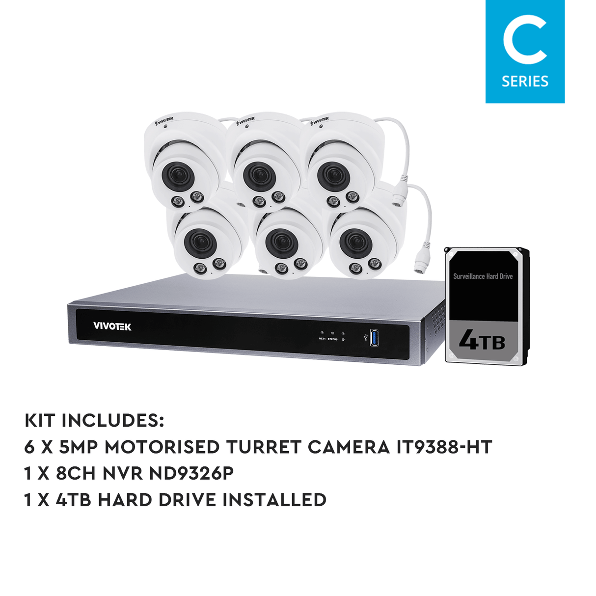 VIVOTEK AI 6 Camera Kit: 6x 5MP VF Bullet, IK10, 8CH AI NVR, 4TB HDD