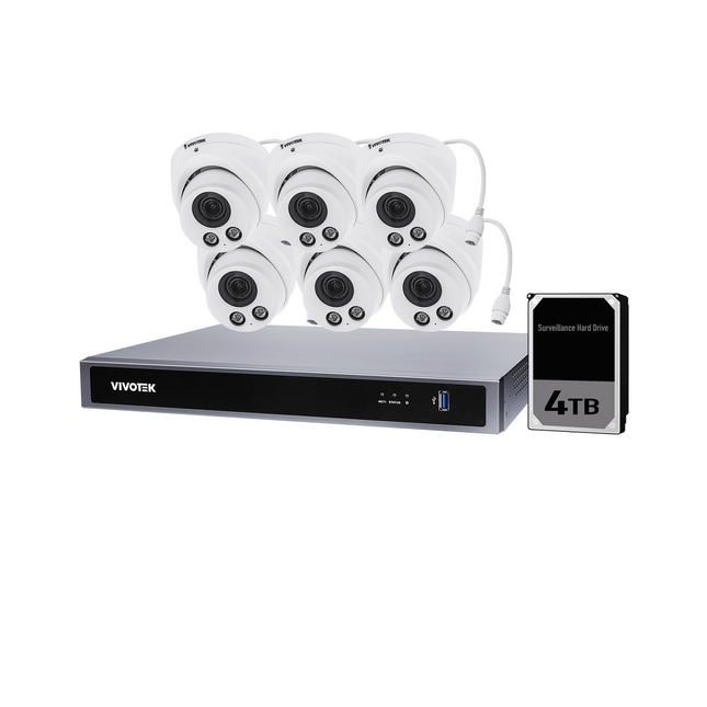 Vivotek AI 6 Camera Kit: 6x 5MP VF Bullet, IK10, 8CH AI NVR, 4TB HDD