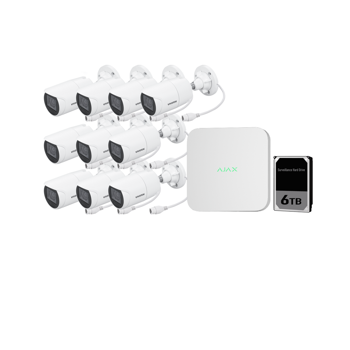 Ajax 16CH White NVR Vivotek AI 5MP Motorised Bullet Kit - KIT-AJAX-AI-5MP16106BM-W