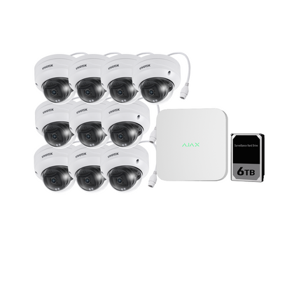 Ajax 16CH White NVR Vivotek AI 5MP Fixed Dome Kit - KIT-AJAX-AI-5MP16106D-W