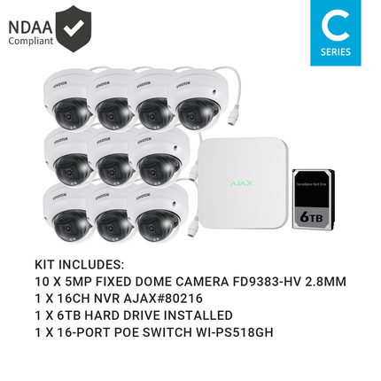 Ajax KIT-AJAX-AI-5MP16106D-W 16CH White NVR Vivotek AI 5MP Fixed Dome Kit