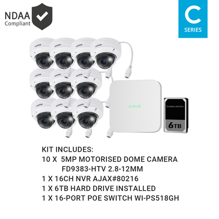 Ajax KIT-AJAX-AI-5MP16106DM-W 16CH White NVR Vivotek AI 5MP Motorised Dome Kit