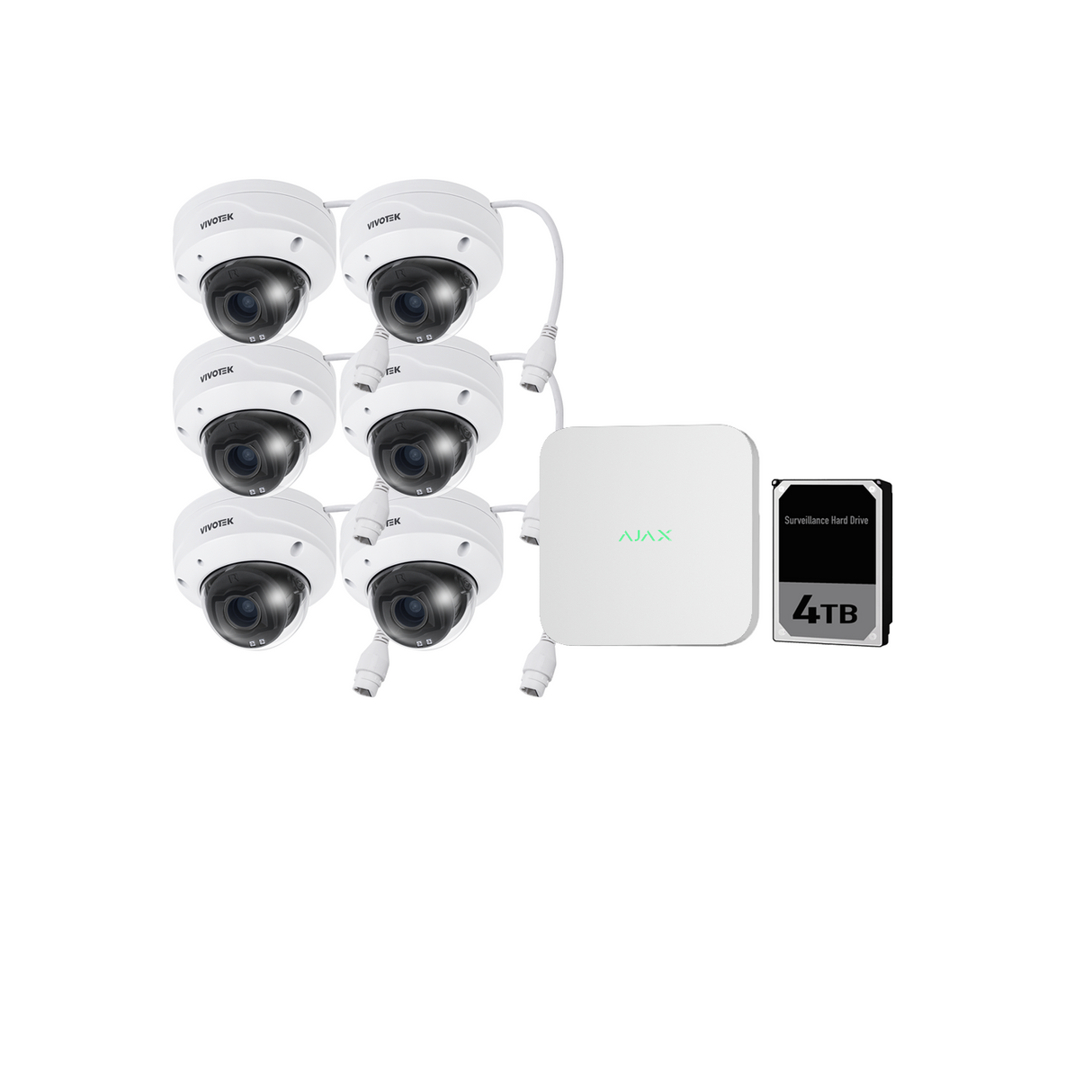 Ajax 8CH White NVR Vivotek AI 5MP Motorised Dome Kit - KIT-AJAX-AI-5MP8064DM-W