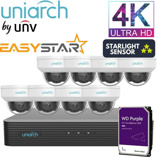 Uniarch Security System: 8-Channel NVR Pro, 8 X 8MP Dome, EasyStar