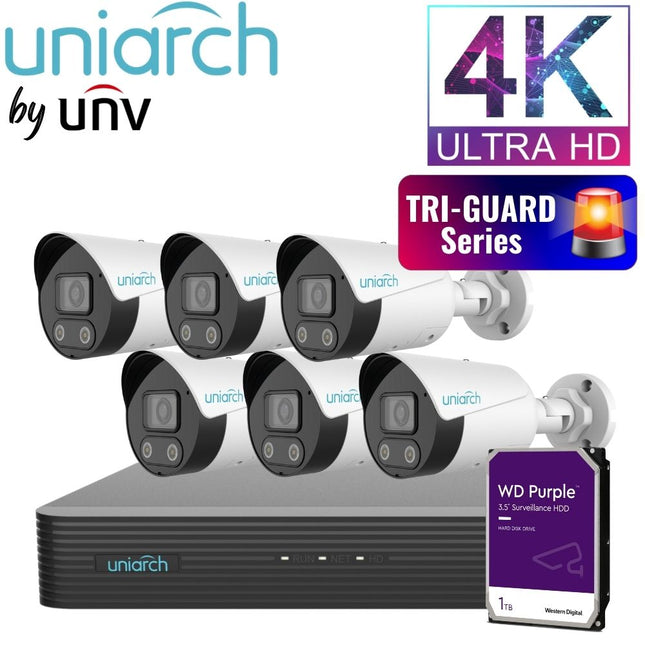 Uniarch Security System: 8-Channel NVR Pro, 6 X 8MP Bullet, Tri-Guard