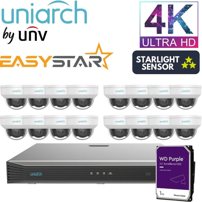 Uniarch Security System: 16-Channel NVR Pro, 16 X 8MP Dome, EasyStar