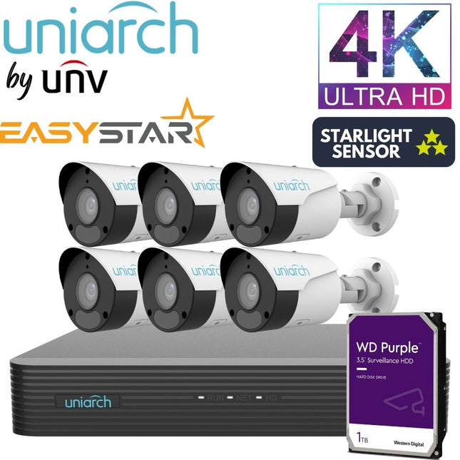 Uniarch Security System: 8-Channel NVR Pro, 6 X 8MP Bullet, EasyStar