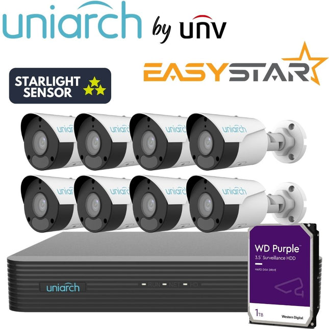 Uniarch Security System: 8-Channel NVR Pro, 8 X 6MP Bullet, EasyStar