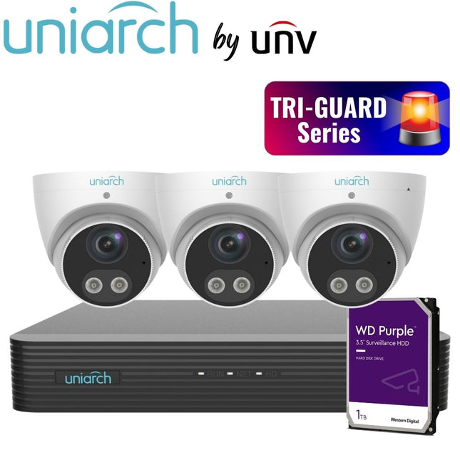 Uniarch Security System: 4-Channel NVR Pro, 3 X 5MP Turret, Tri-Guard