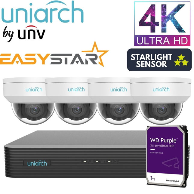 Uniarch Security System: 4-Channel NVR Pro, 4 X 8MP Dome, EasyStar