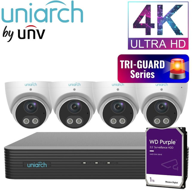 Uniarch Security System: 4-Channel NVR Pro, 4 X 8MP Turret, Tri-Guard