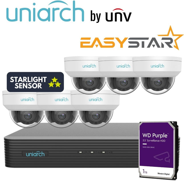 Uniarch Security System: 8-Channel NVR Pro, 6 X 6MP Dome, EasyStar